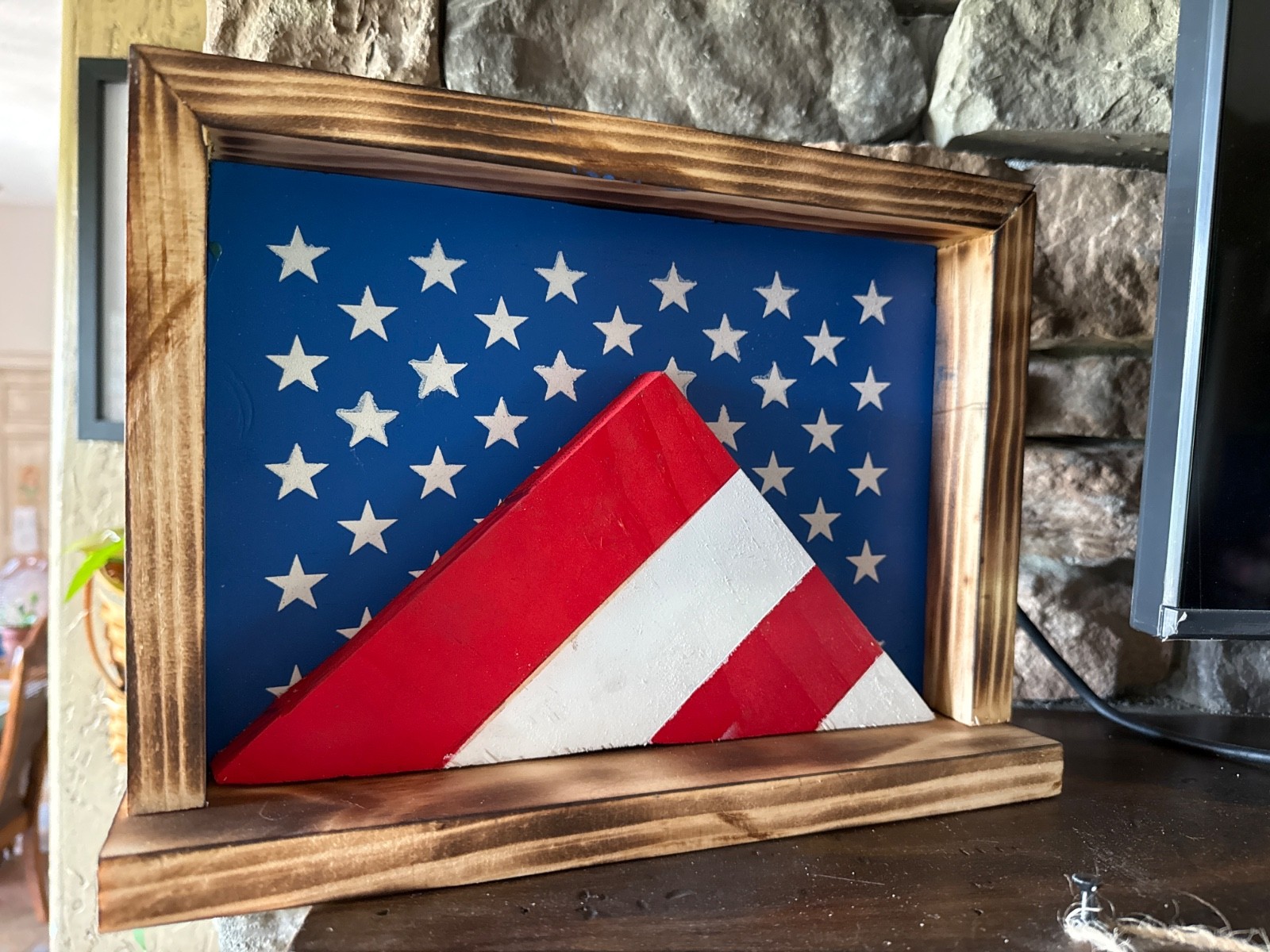 Handmade Rustic Wood Flag Decor Red White and Blue