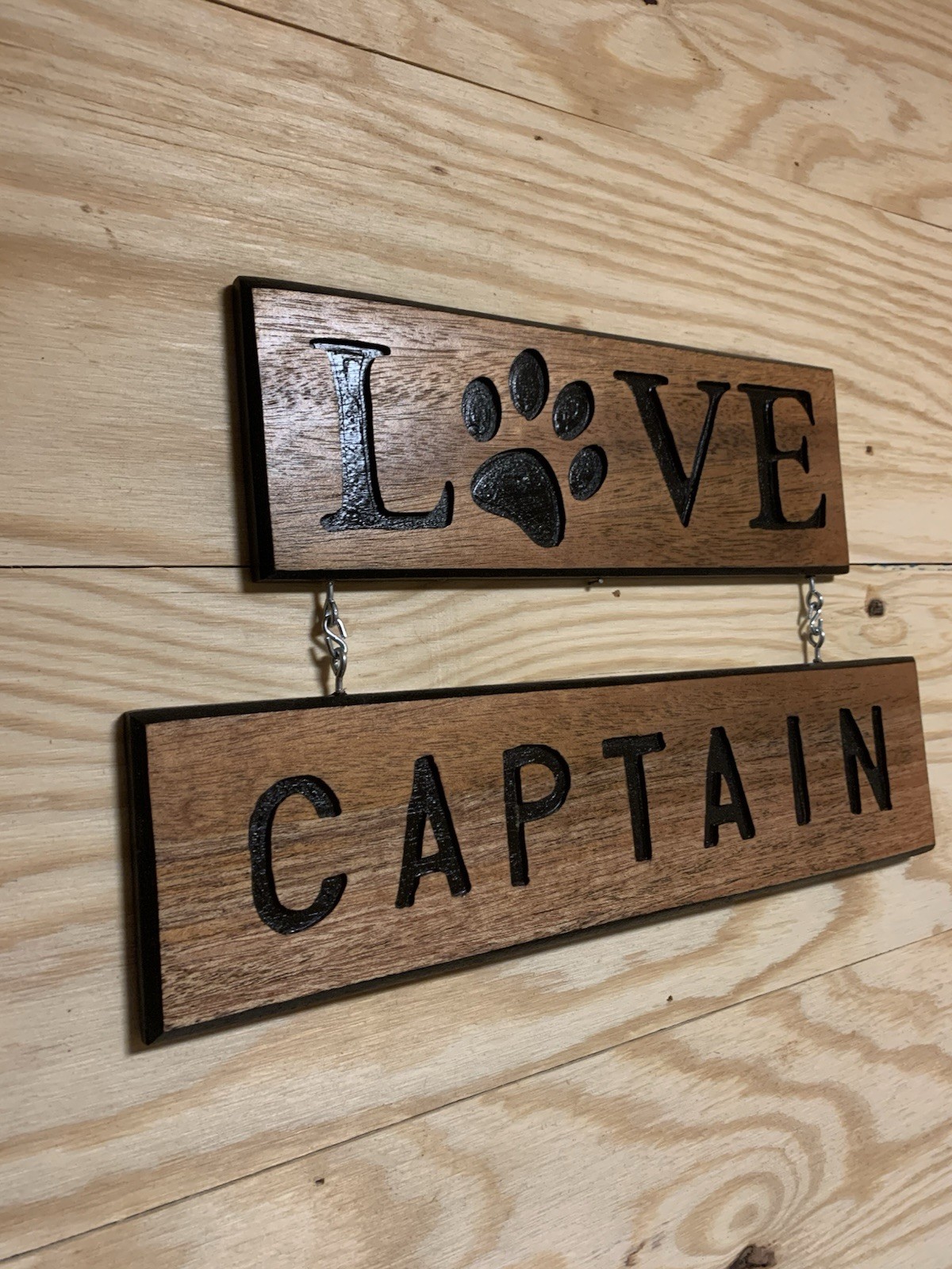 Personalized Dog Paw Love Sign, Exotic Mahogany Rustic Pet Decor, handmade