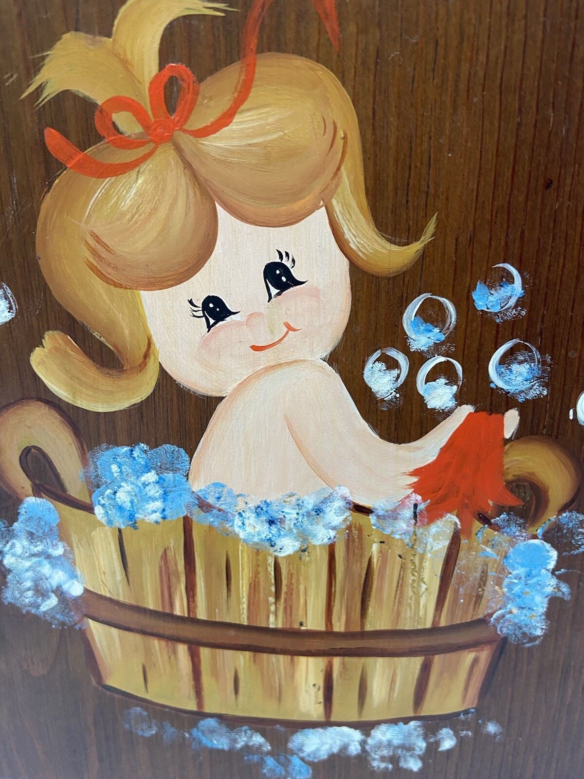 Wooden Hand Painted Wall Art Plaque Bathroom Girl Bubbles Necessary Room Boudoir