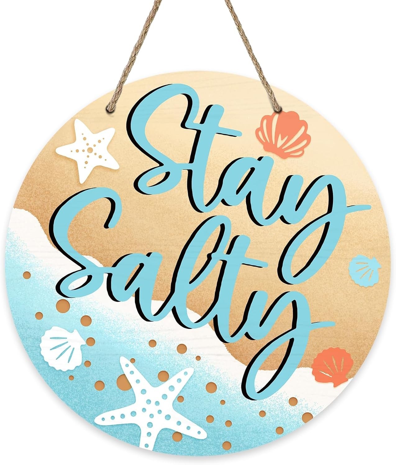 Spring Summer Stay Salty Sea Front Door Sign, Beach Coastal | Starfish Wood D…