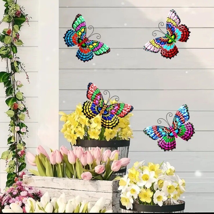 3D Metal Butterflies Set Of 4 Hanging Decor Garden Wedding Party Decor