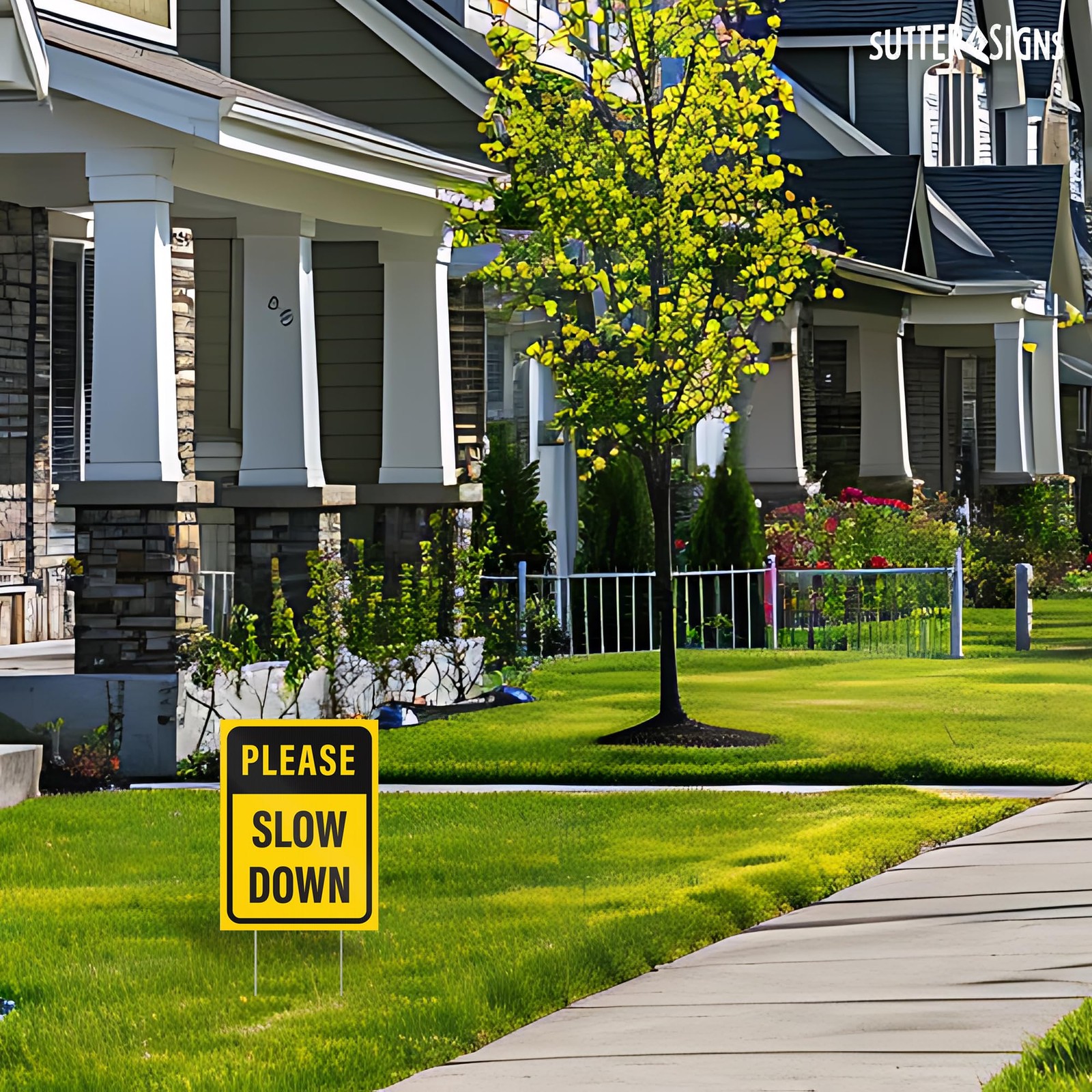 2-Pack 12×16″ “Please Slow Down” Yard Signs with H-Frame Stakes Plastic