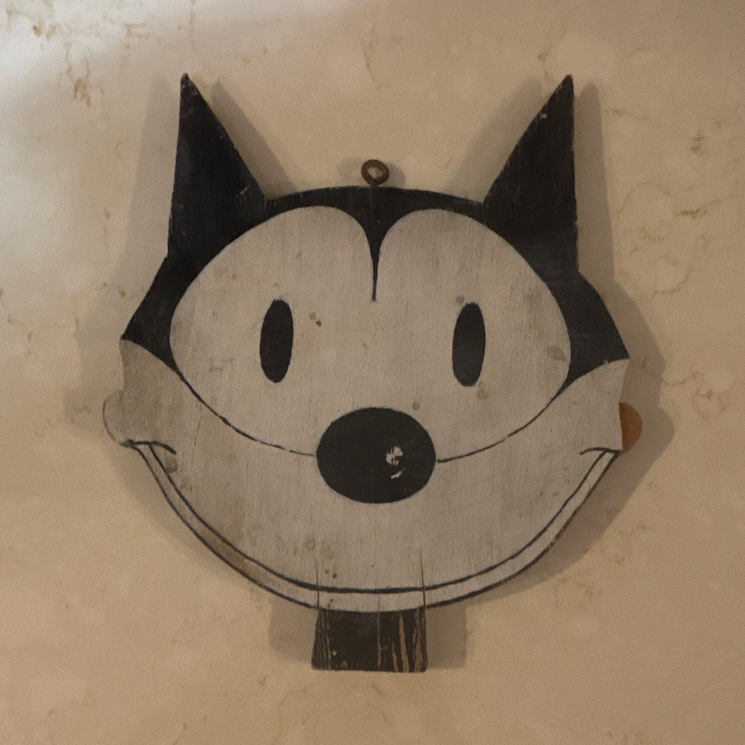 Rustic Wood Cartoon Cat Wall Plaque Hanging Wall Mounted Black White Kids