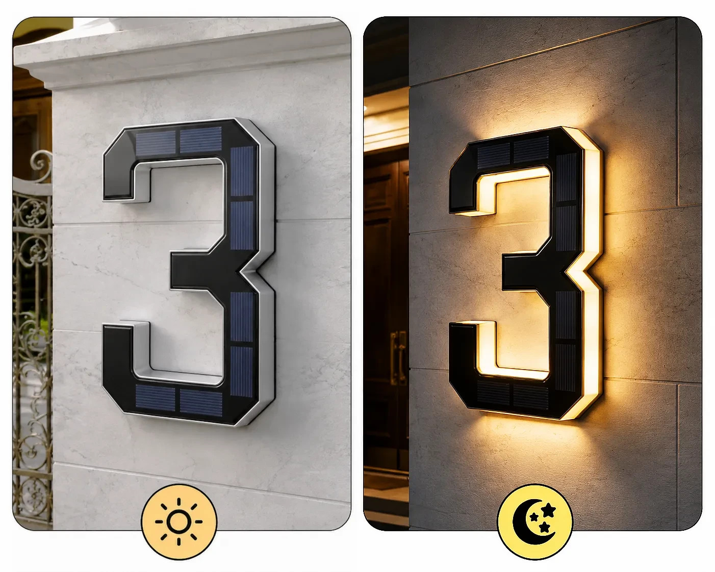 Solar House Number Light LED Address Sign Warm White Lamp, Automatic On/Off Wate