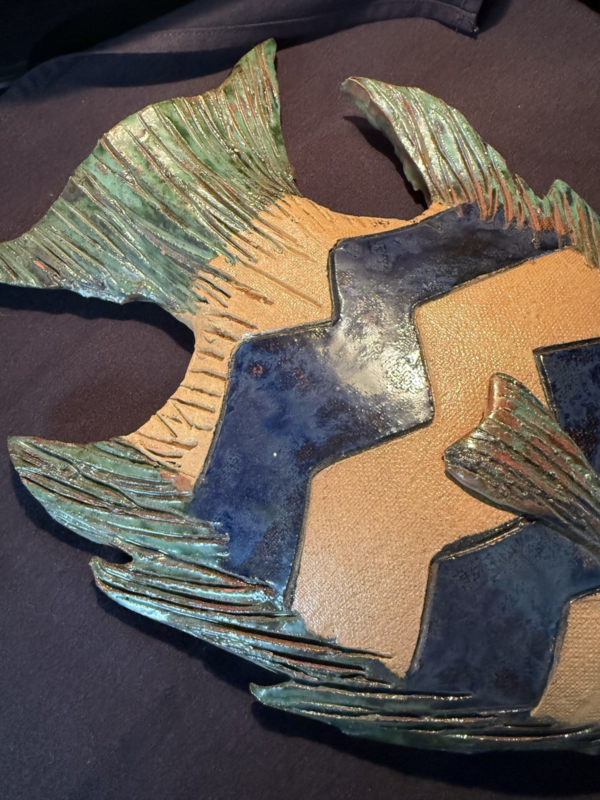Terracotta Fish Nautical Décor Hand Made Signed By Artist 12” Long x 9” Wide