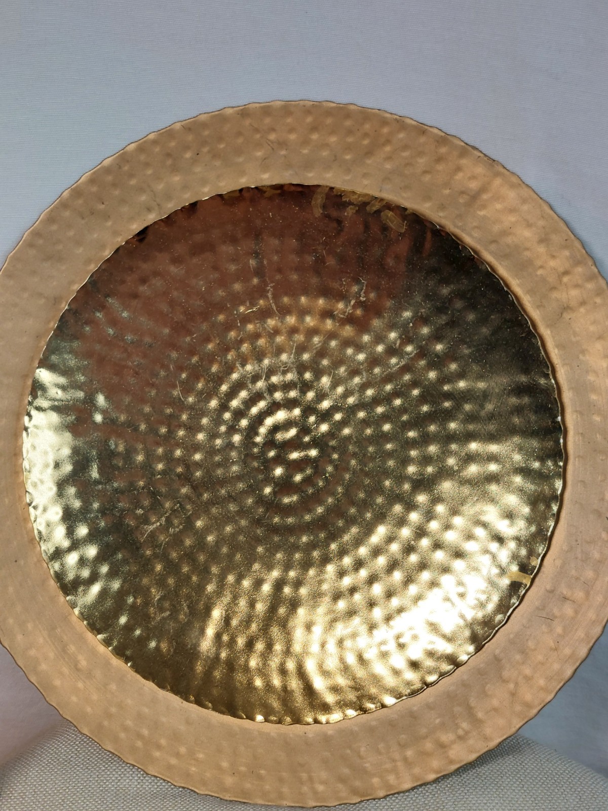 Set of 3 Gold Tone Hammered Metal Wall Circle Plates Decor Minimalist Modern Art