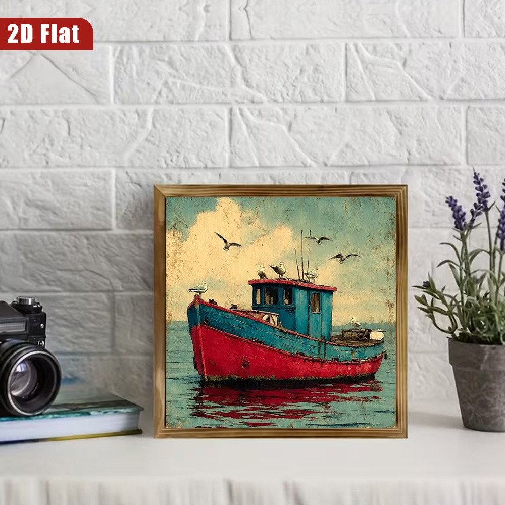 Antique Fishing Boat Coastal Wooden Plaque Beach Ocean Lover Gift Decoration