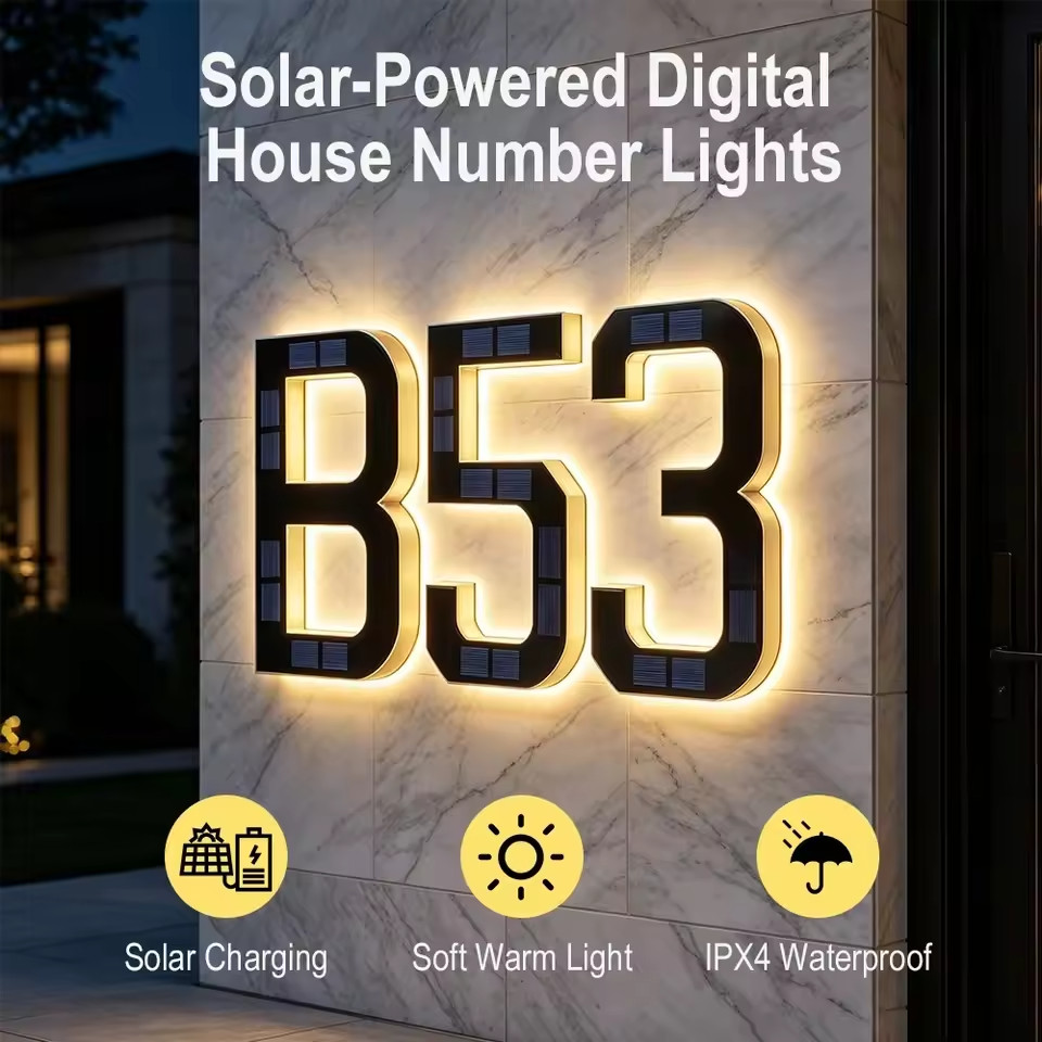 Solar House Number Light LED Address Sign Warm White Lamp, Automatic On/Off Wate