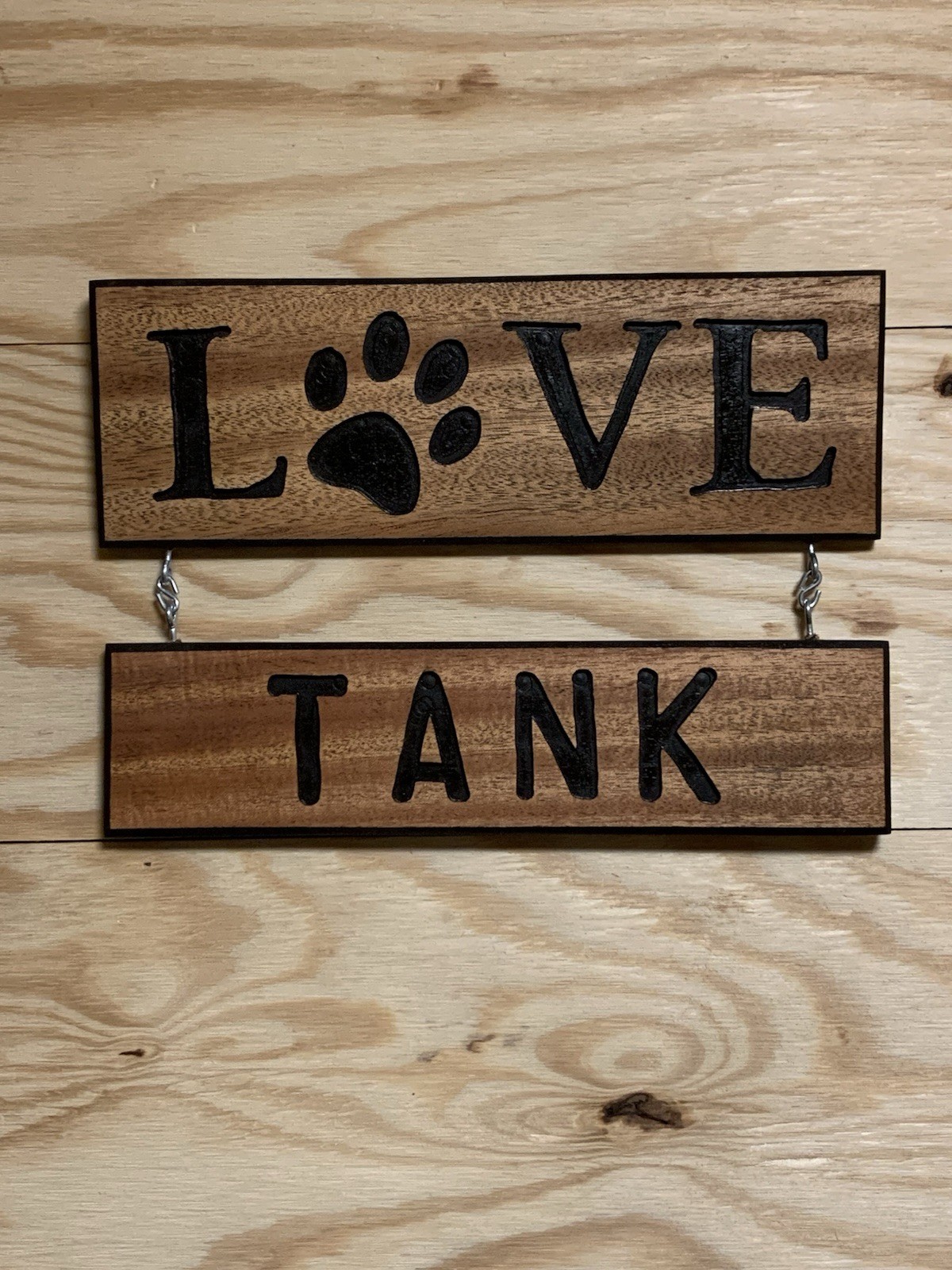 Personalized Dog Paw Love Sign, Exotic Mahogany Rustic Pet Decor, handmade