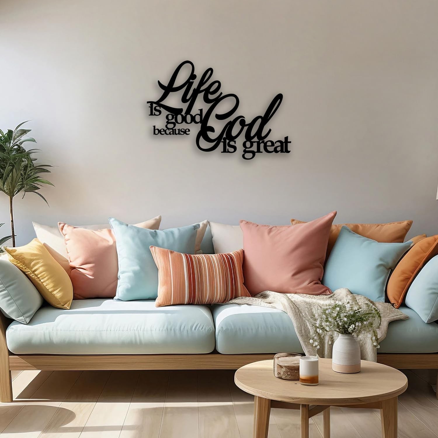 “Life Is Good Because God Is Great” Metal Wall Decor – Inspirational Christia…