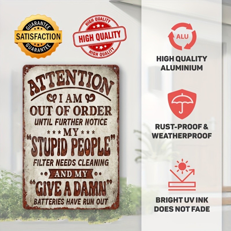 Out Of Order Funny Sarcastic Metal Sign Man Cave Garage Bar Leisure Room Decor