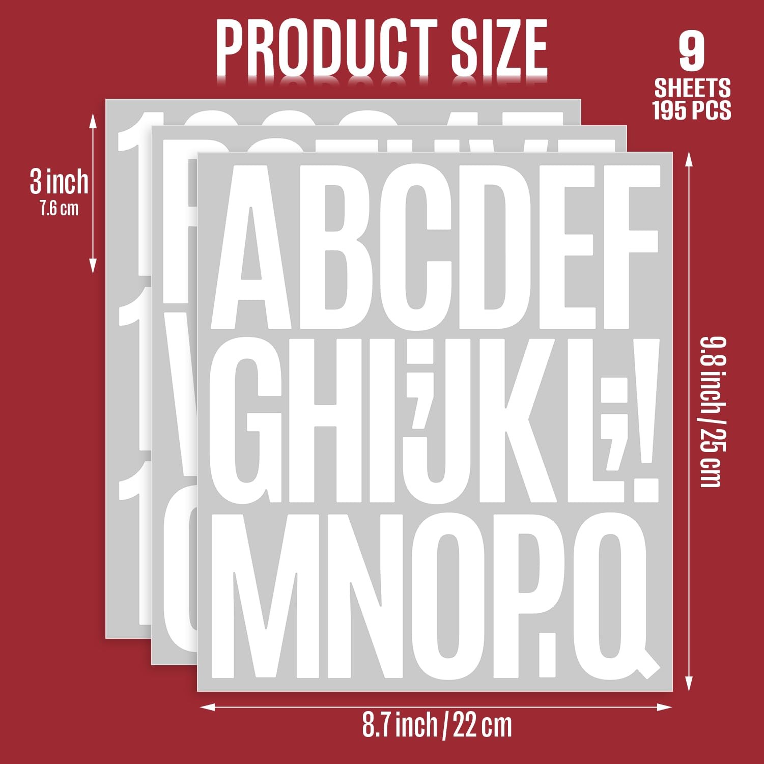 9 Sheet Large Letter Stickers – 3 Inch White Vinyl Self Adhesive Alphabet Num…