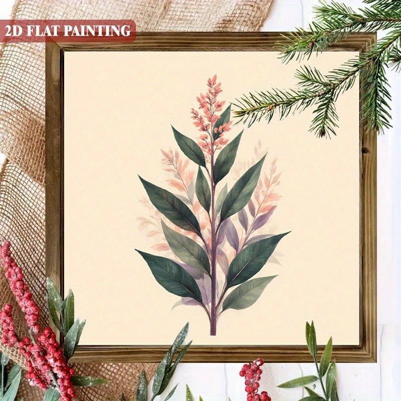 Blush Pink Floral Stem Green Leaf Botanical Wooden Plaque Neutral Rustic Decor