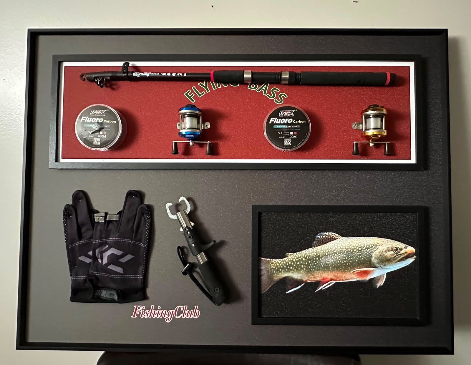 Fishing Shadow Box Wall Art 60x80cm Framed Rod Reel Decor Angler Gift Display