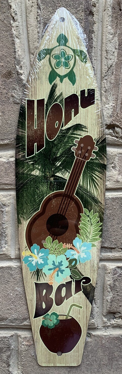 Honu Bar Metal Surfboard Sign 17″ x 4.5″ ↔ Beach Pool Pub Hawaii Home Wall Decor