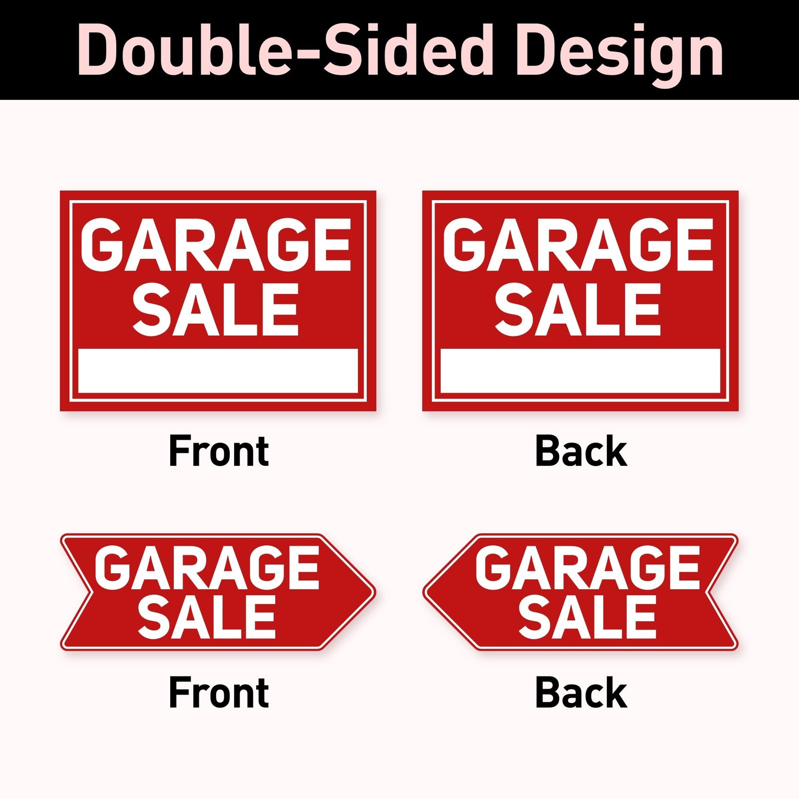 6 PCS Garage Sale Signs, Stakes, 2 Large 24×16, 4 Arrow 17×6, Double Sided