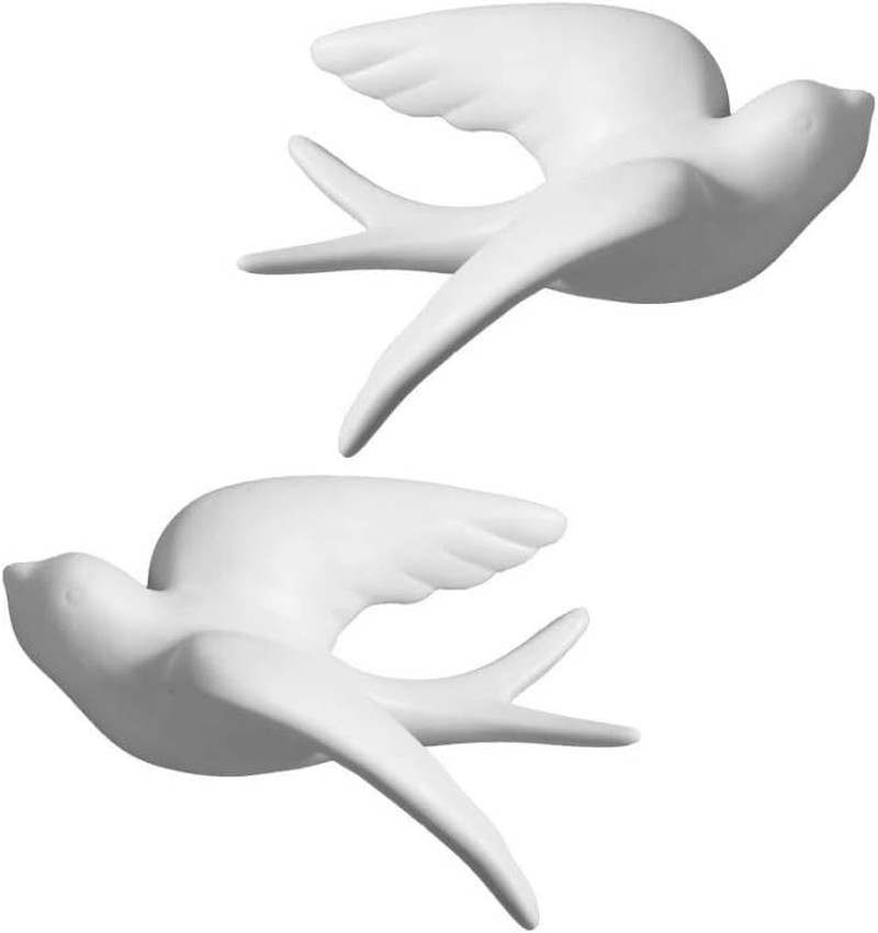 Set of 6 White Ceramic Birds Doves Sparrows Swallows Wall Mounted Decor Hanging