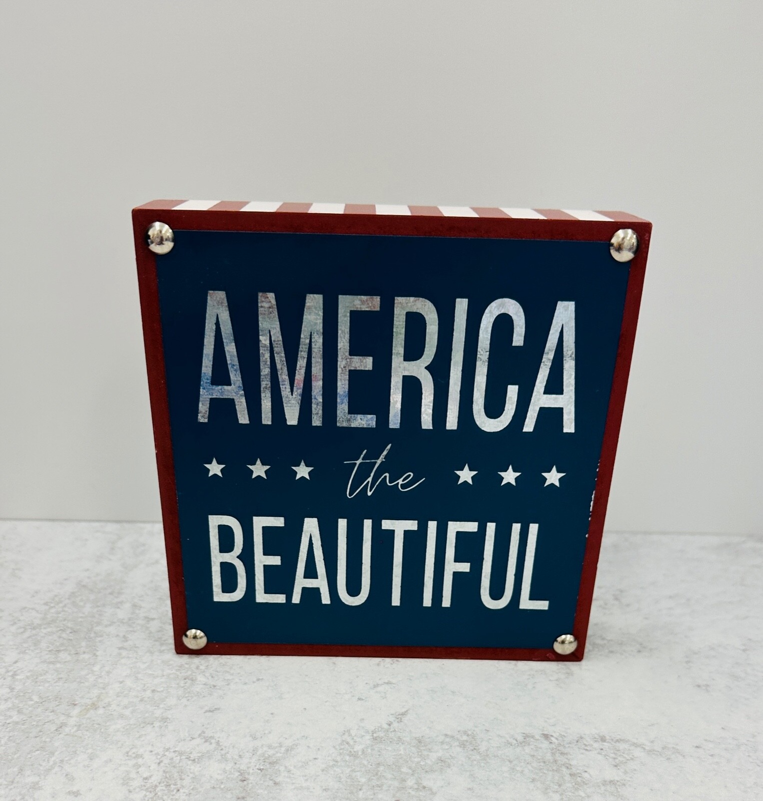 6″x6″ Patriotic Rustic Metal sign America The Beautiful July tiered tray decor