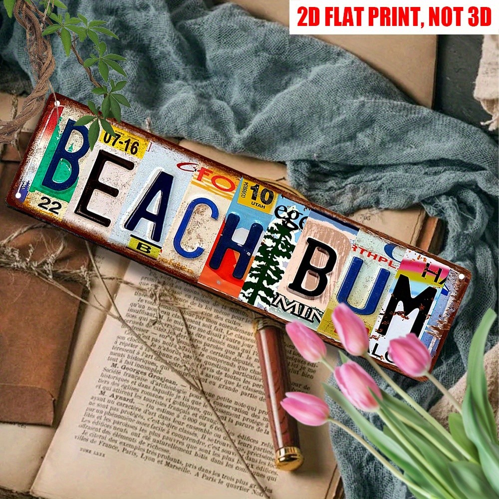 Vintage Beach Bum Metal Sign Retro Beach Decor Coastal Homes Beach Tin Plaque