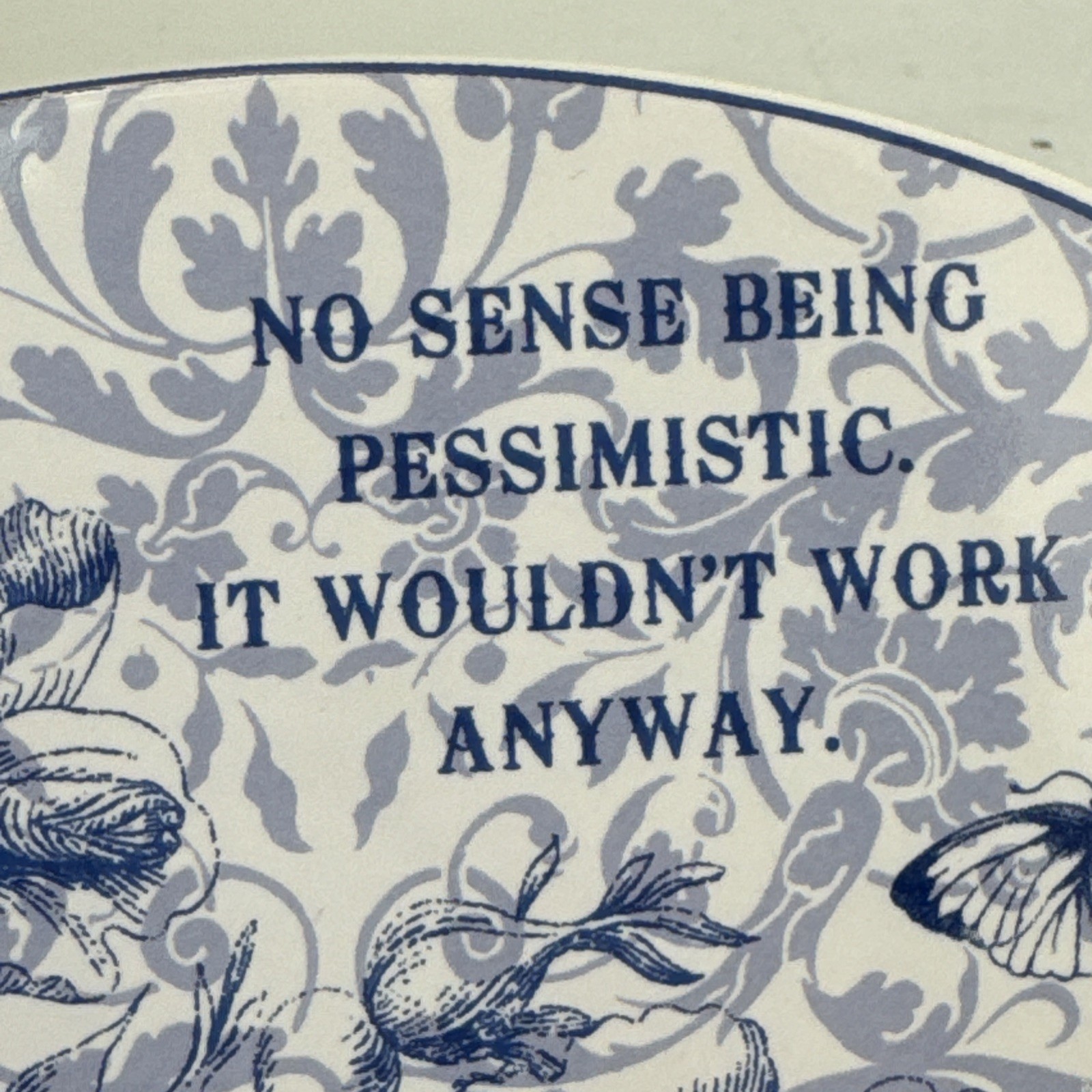 Funny Blue White Wall Plaques Set Toile Style Ceramic Shelf Decor Humor Gift Set