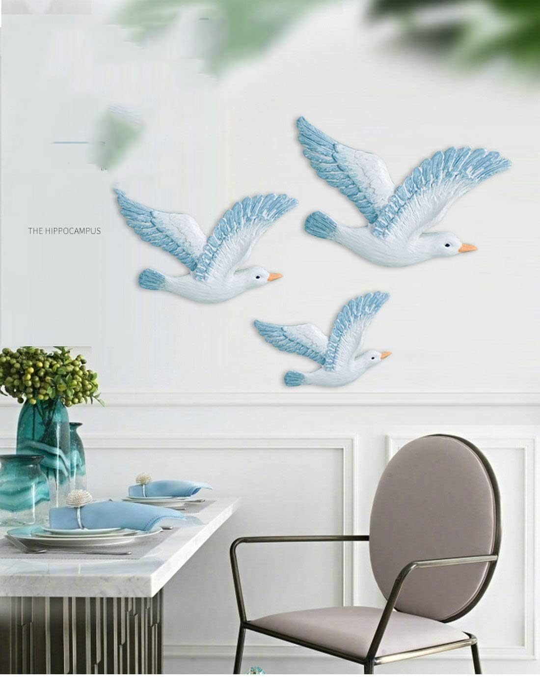 Coastal Seagulls Wall Decor-3Pcs Resin Nautical Nordic Birds Beach Relax Mediter
