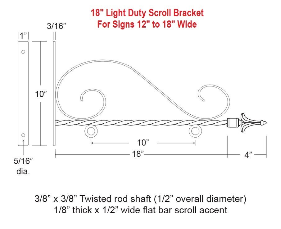 Steel Scroll Bracket For 12″-18″ Sign Metal Wall Mount Sign Hanging Bracket