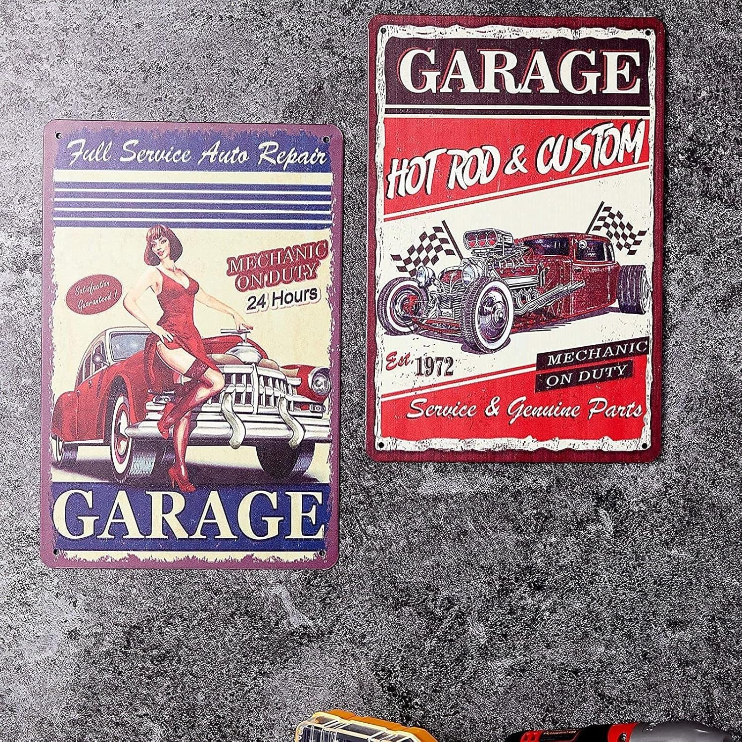 Vintage Metal Signs 6 Pack Iron Wall Decor Garage Car Wall Art Indoor Outdoor