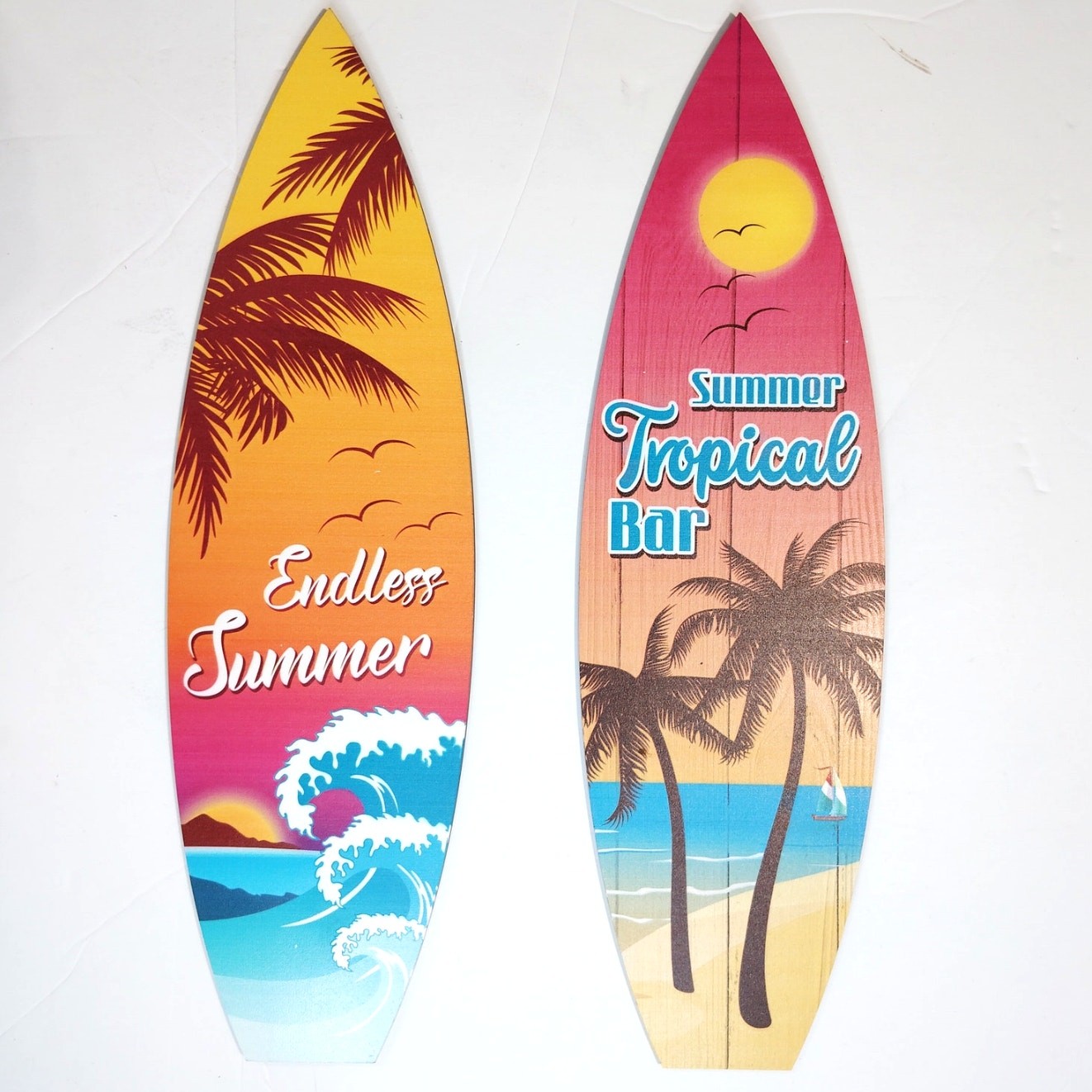 Surfboard Wall Decor Set 4‑Pack Summer Beach Signs Hanging Wood 15-3/4″ × 4-1/2″