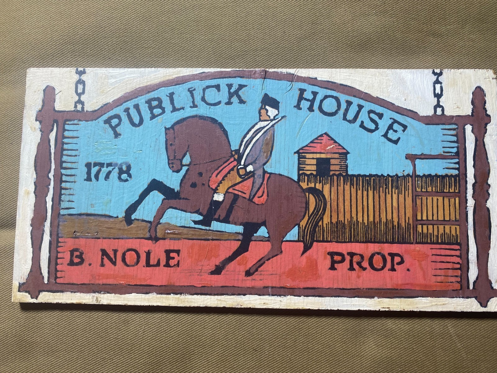 Vintage Folk Art Wood Painted Plaque “Publick House 1778″ – 12.0” Long