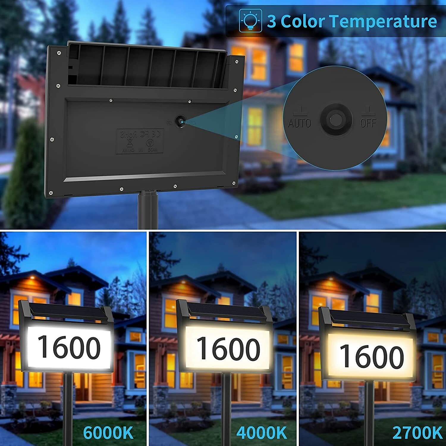 Solar House Number Sign House Numbers Light for Outside Home, Yard, Street