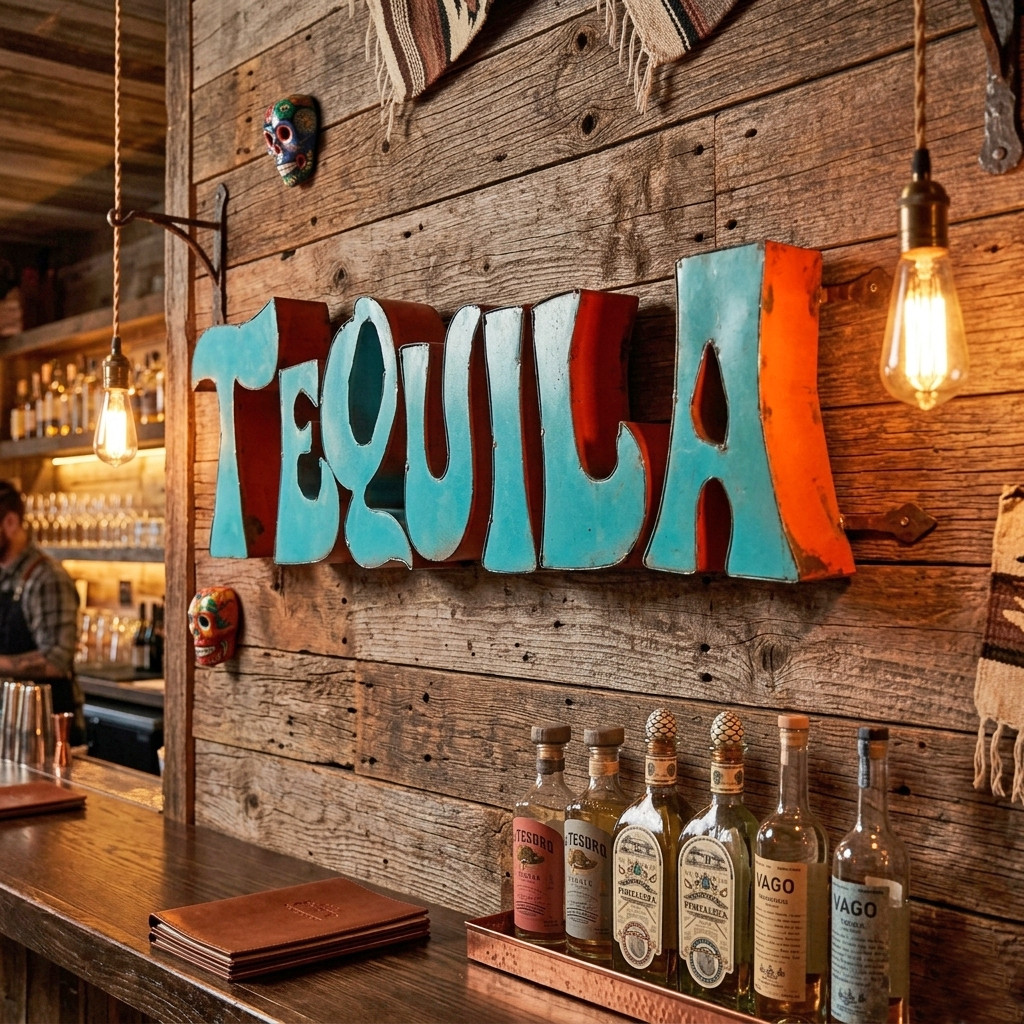 Tequila Recycled Metal Sign Colorful Mexican Bar Cantina Wall Decor 20 inch