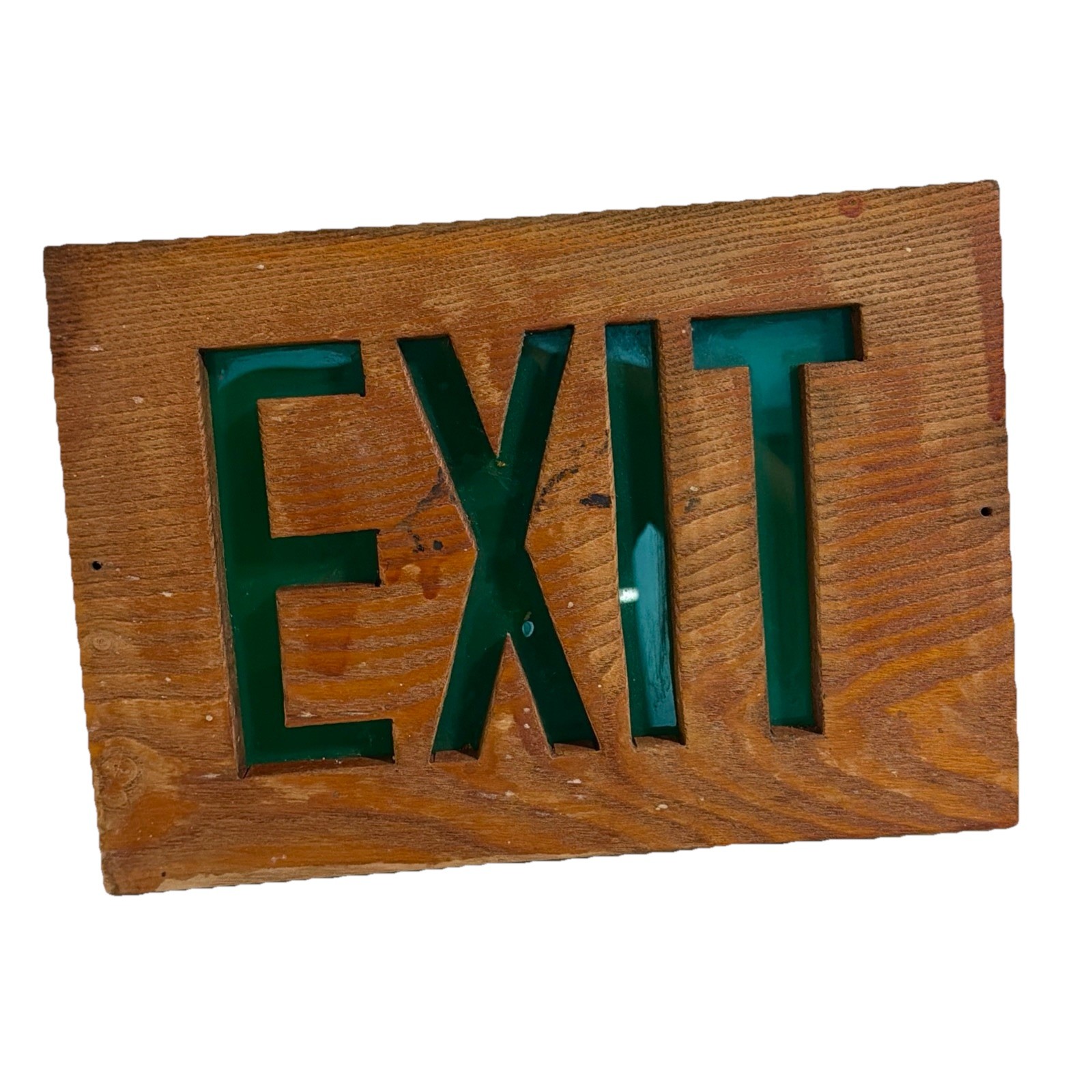 Homemade EXIT Sign Wood Green Plexi Glass 13”x9” Decor Man Cave