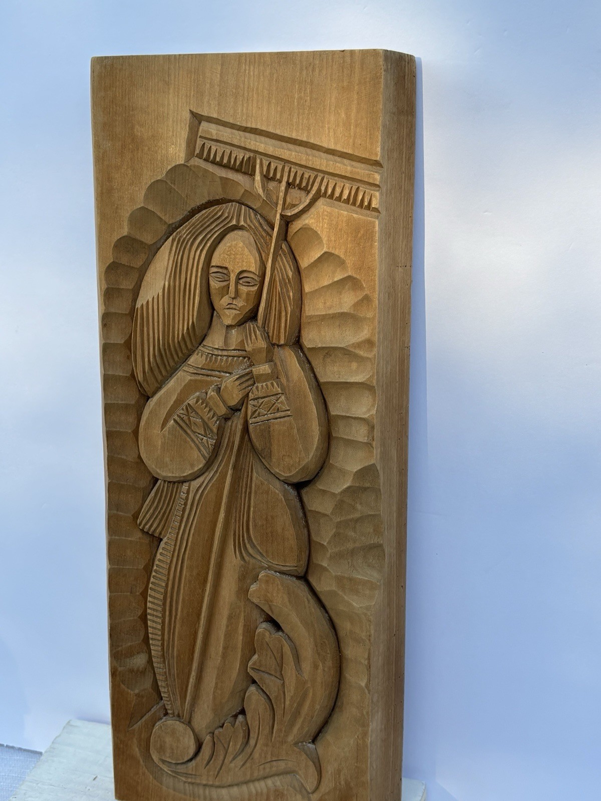 Wooden Handcrafted Wall Plaque Woman Taking Medium Size Farm Folk Art Country