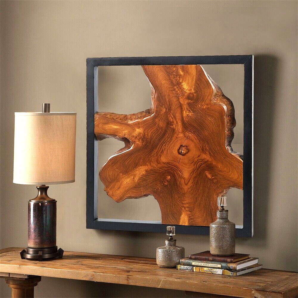 Farmhouse Wall Art Rustic Live Edge Solid Teak Wood Decor 17″x17″ Handmade Decor