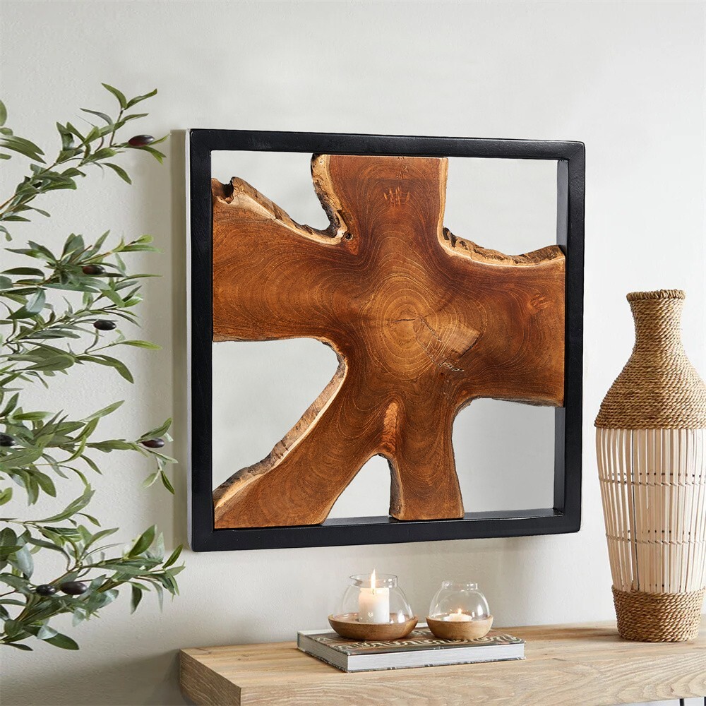 Farmhouse Wall Art Rustic Live Edge Solid Teak Wood Decor 17″x17″ Handmade Decor