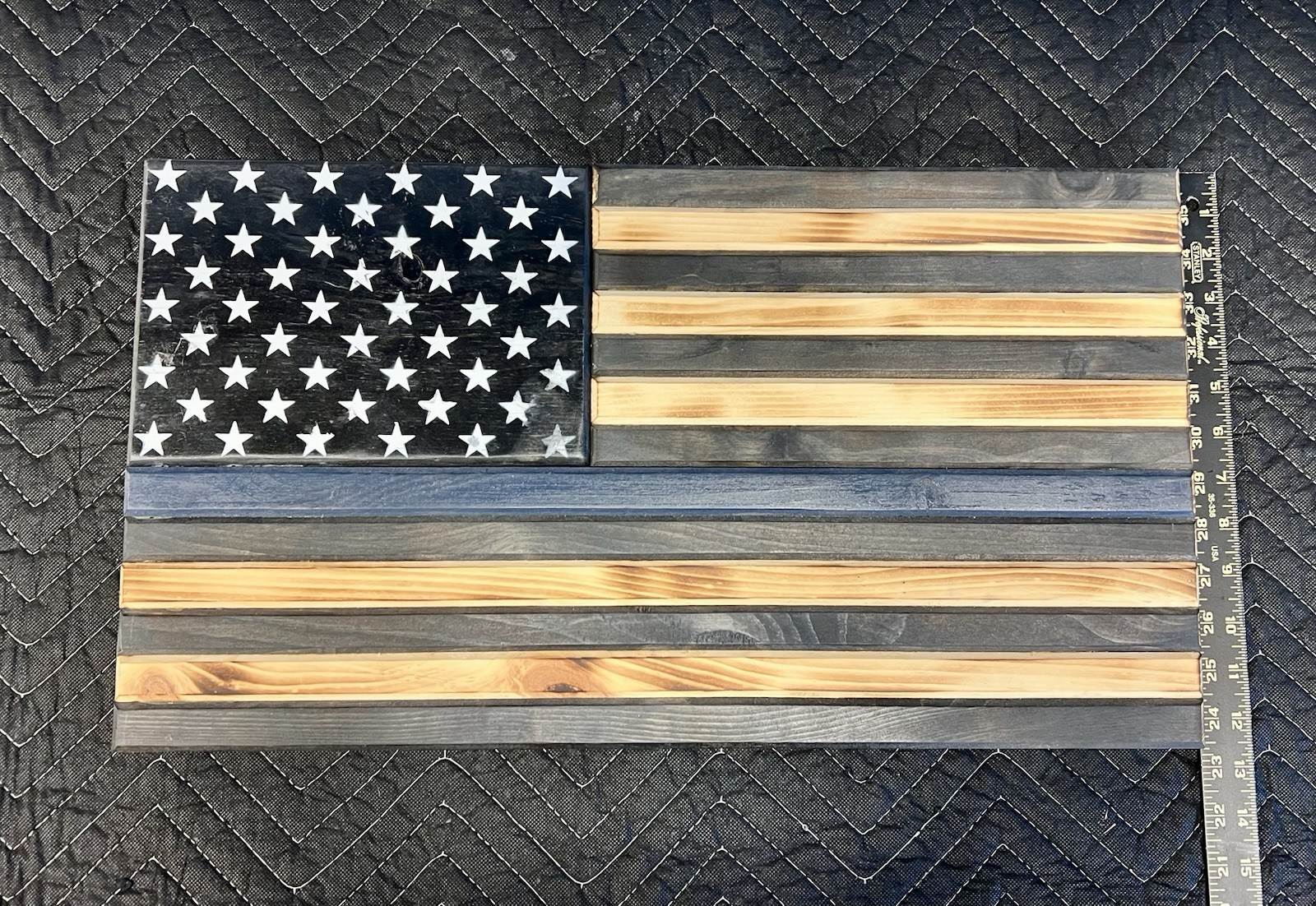 Thin Blue Line American Flag Wooden Sign 22 1/2″ X 12 1/2″ Hand Made