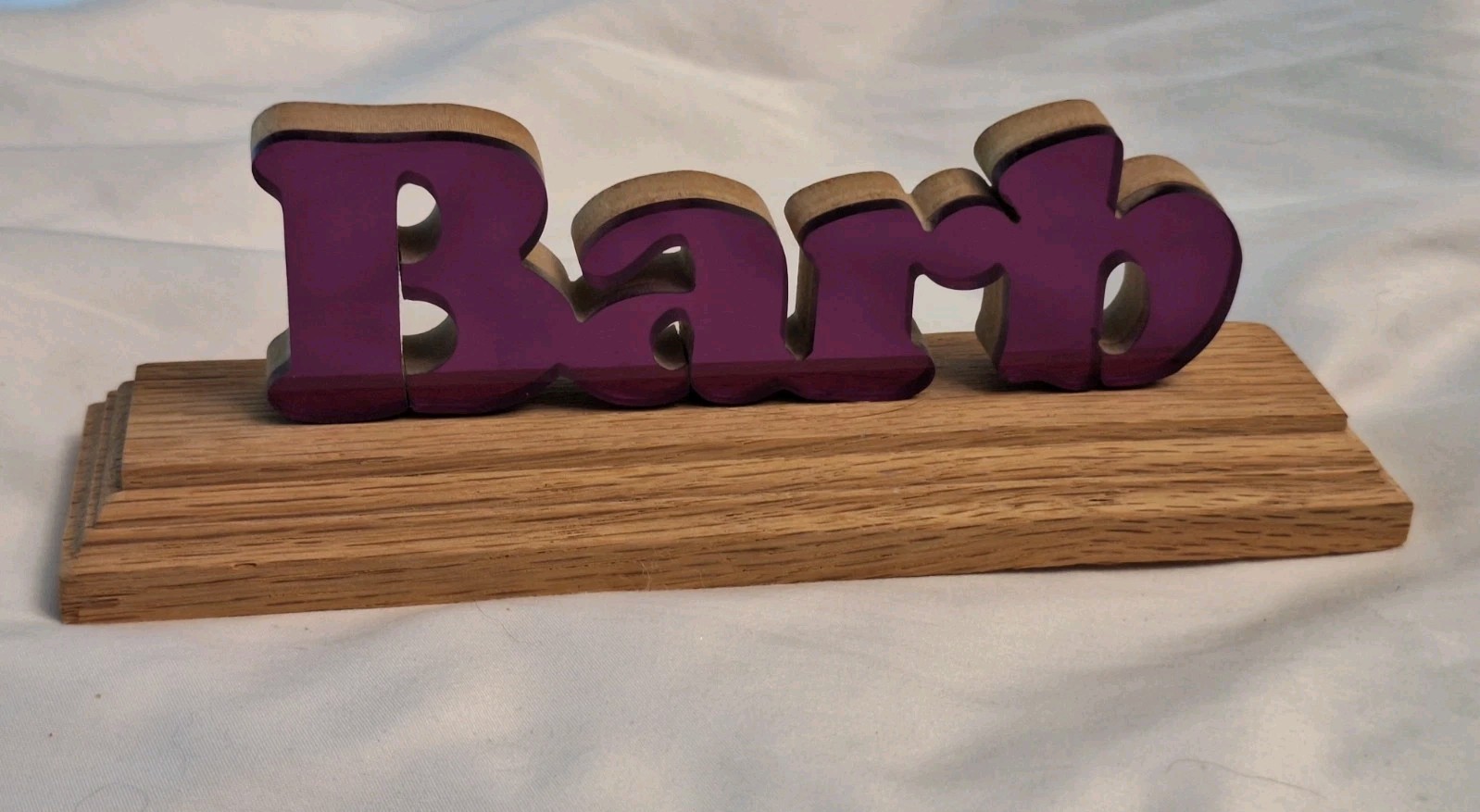 Personalized Name Desk Plaque “BARB” Purple Metallic Letters On Wood 7″ Long