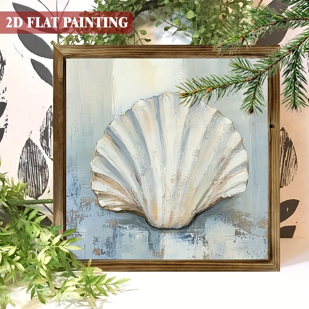 2D Rustic Blue Shell Watercolor Wood Sign Coastal Beach Decor Ocean Lovers’ Gift