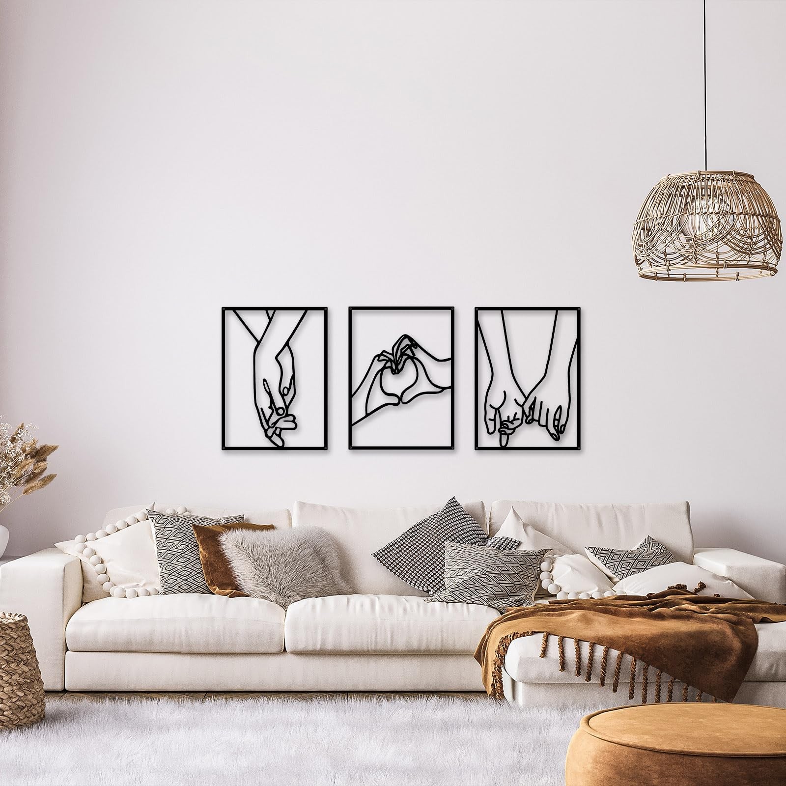 3 PCS Minimalist Heart Hands Black Metal Wall Decor Single Line Abstract Art
