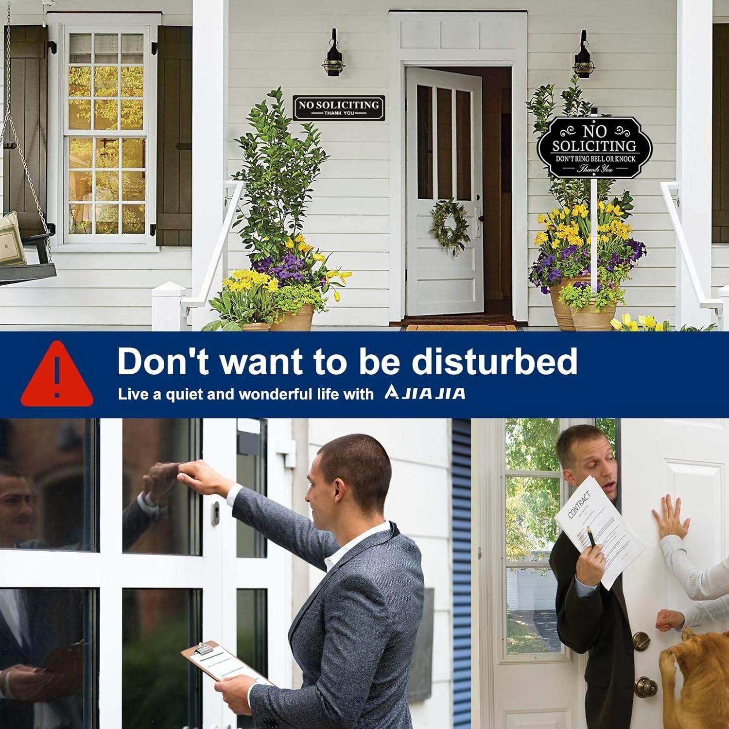 Heavy-Duty No Soliciting Yard Sign 14×7″ – Easy Install & Elegant Design