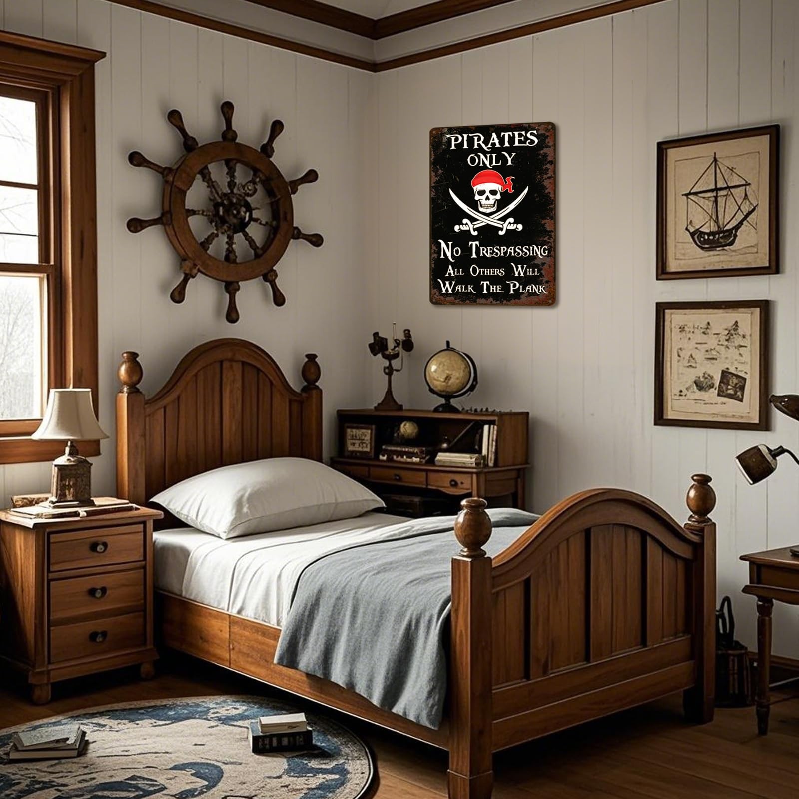 Vintage No Trespassing Sign – Funny Pirate Warning Wall 12×8 inches, Black