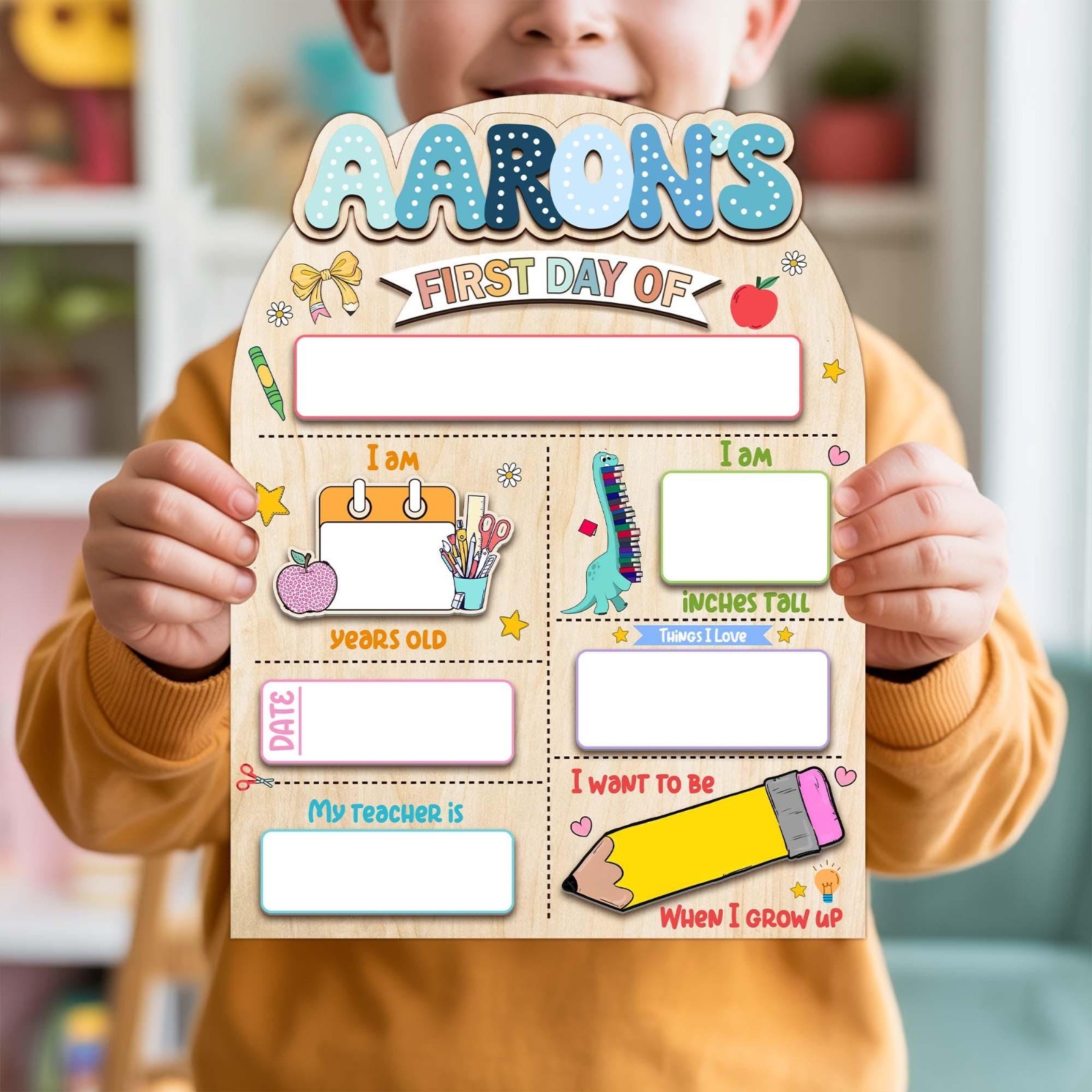 Customized First & Last Day School Sign, Reusable Wooden Photo Board