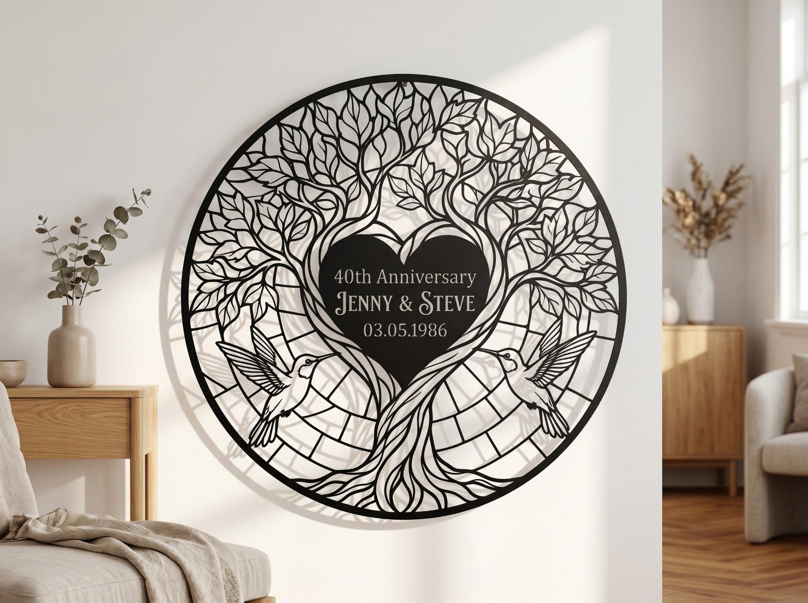 Personalized Tree of Love Metal Sign, Anniversary Couple Wall Art Gift