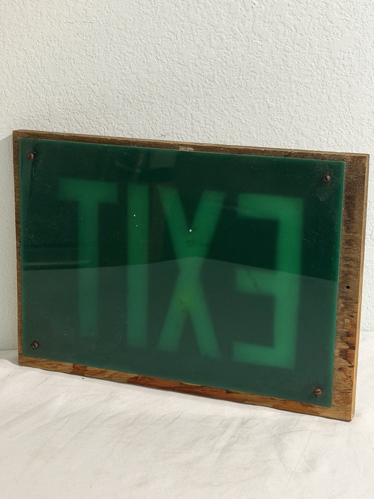 Homemade EXIT Sign Wood Green Plexi Glass 13”x9” Decor Man Cave