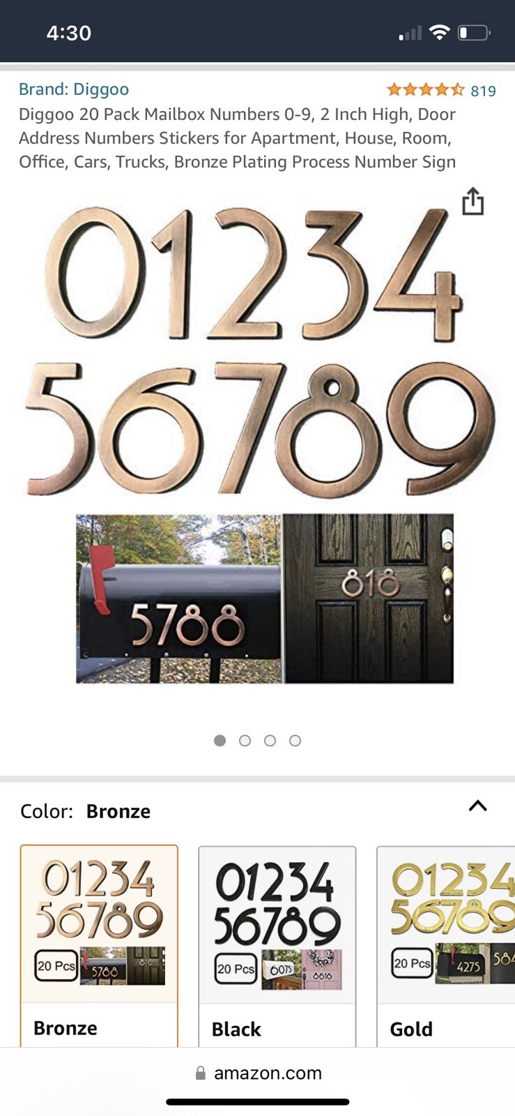 Plastic bronze-look stick-on 2 in. numbers for mailboxes,etc SoldSeparately 4679