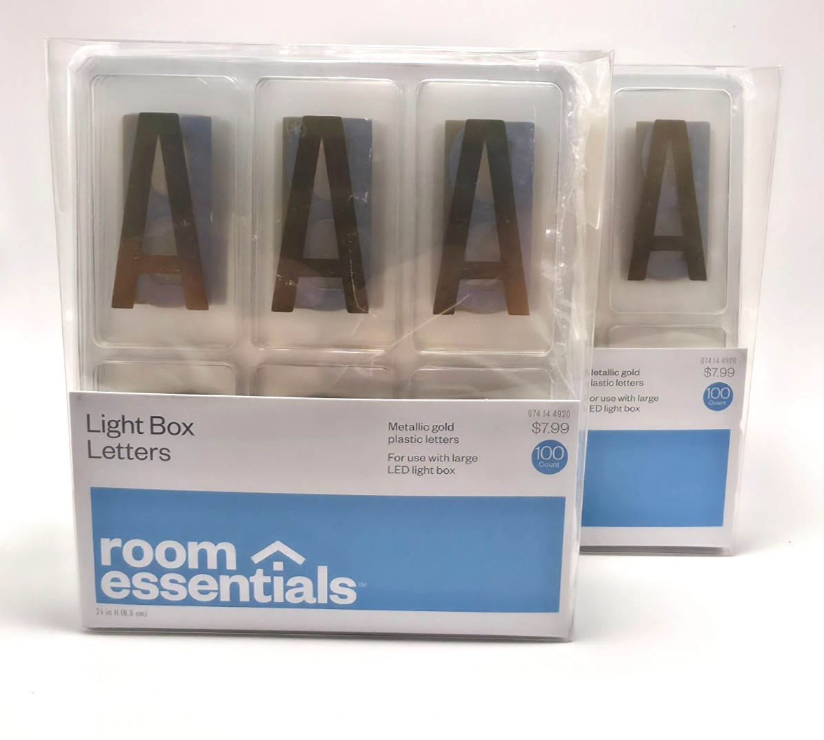 Room Essentials Light Box Letters Metallic Gold Plastic Letters Lot of 2