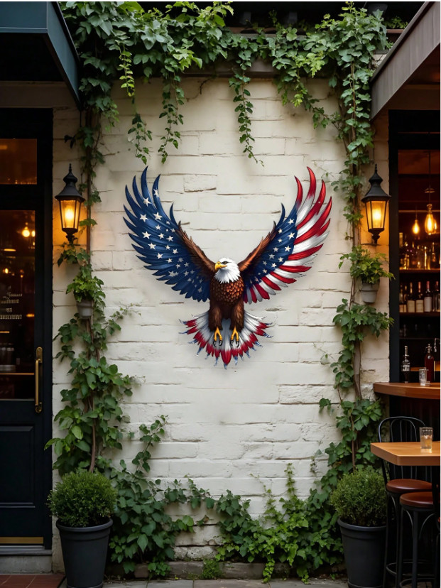 Soaring Eagle Metal Wall Art Patriotic American Flag Outdoor Decor