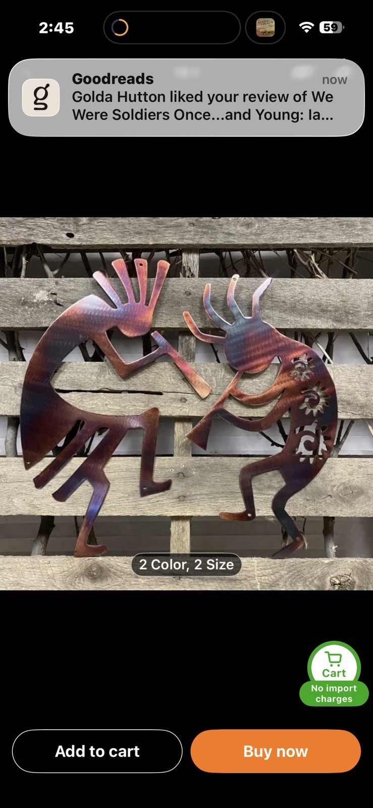 Set of 2 15” tall Metal Kokopelli Wall Decorations NEW Shipping Included