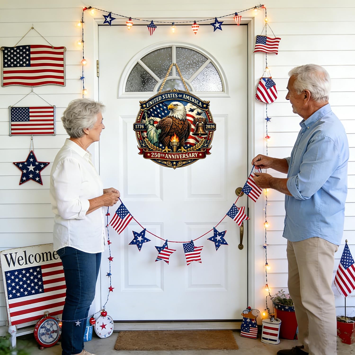 250 Anniversary 4th of July Door Sign Wooden 250th Anniversary 17762026 Wreat…