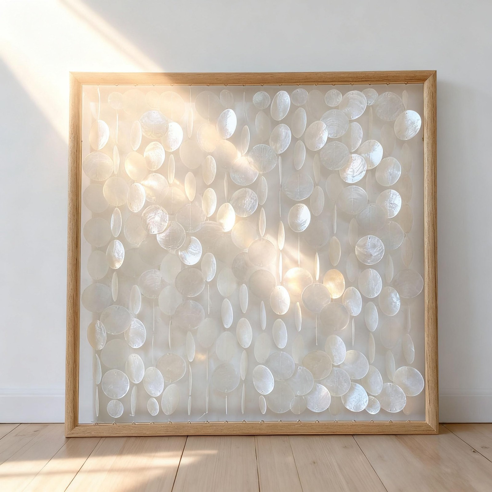 Bergamot 3D Handmade 24″x24″ Capiz Shell Wall Hanging Decor, Solid Wooden Fra…
